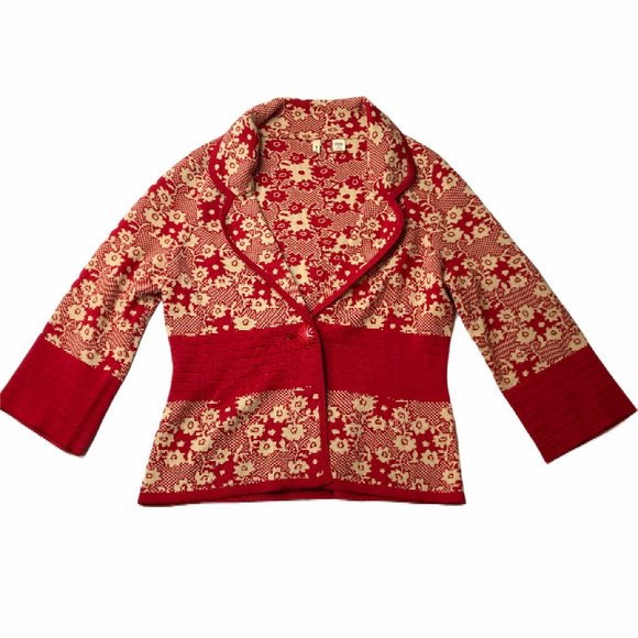 Anthropologie Moth Sweater Cardigan Red Floral M